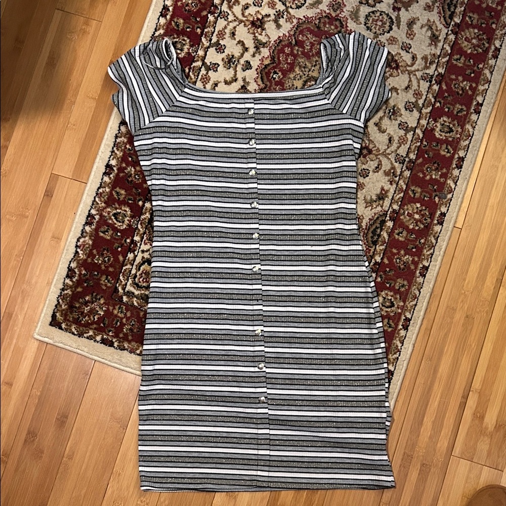 NYC Black and White Striped Midi Dress